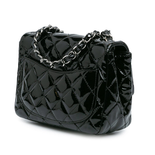 Black Chanel Mini Square Classic Patent Single Flap Crossbody Bag