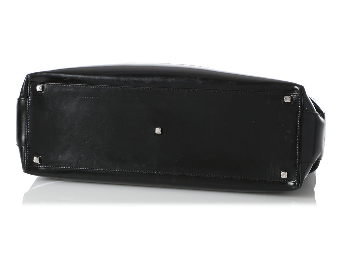 Ferragamo Black Canvas and Leather Top Handle
