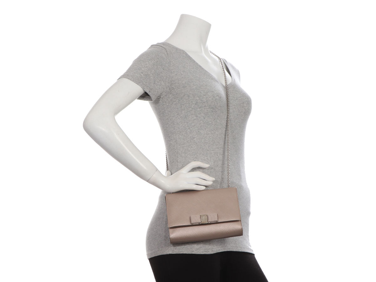 Ferragamo Iridescent Beige Miss Vara Bow Crossbody Bag