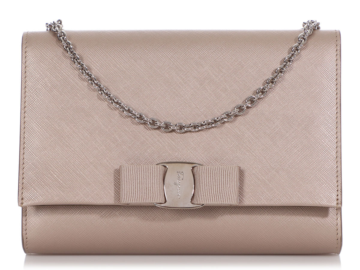 Ferragamo Iridescent Beige Miss Vara Bow Crossbody Bag
