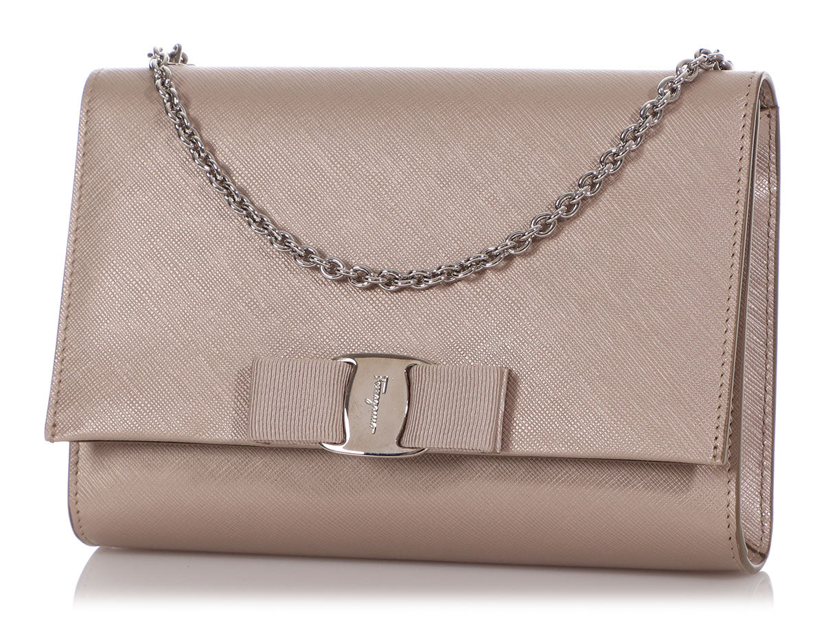 Ferragamo Iridescent Beige Miss Vara Bow Crossbody Bag