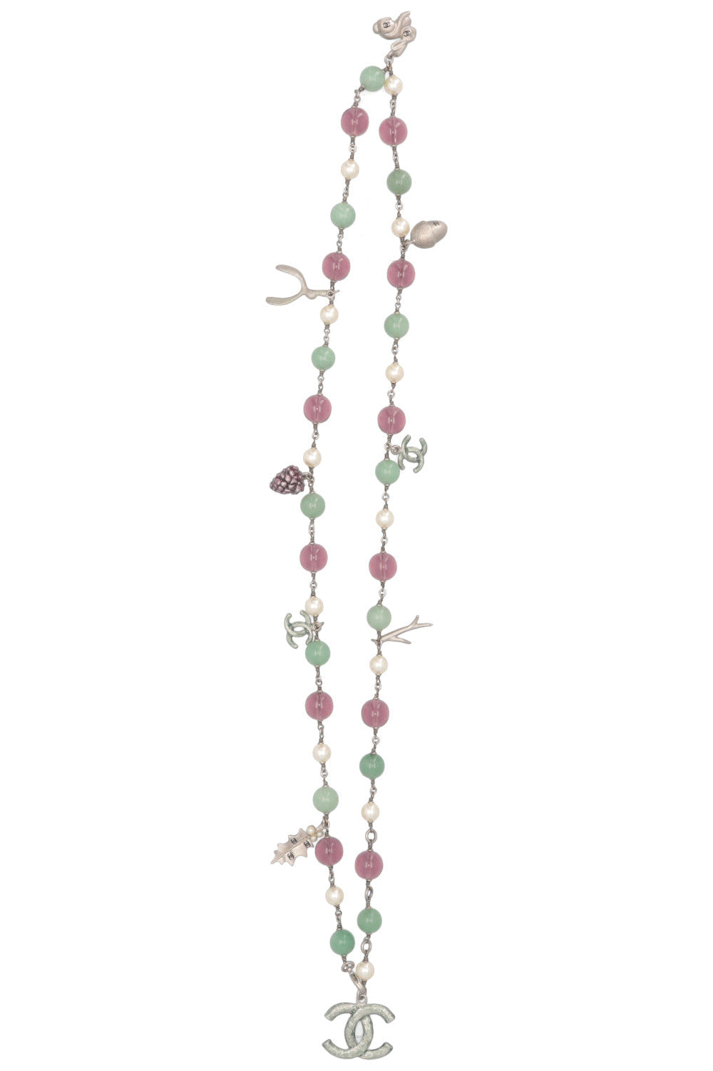 CHANEL 2005 Bunny Leave Stone Necklace Silver