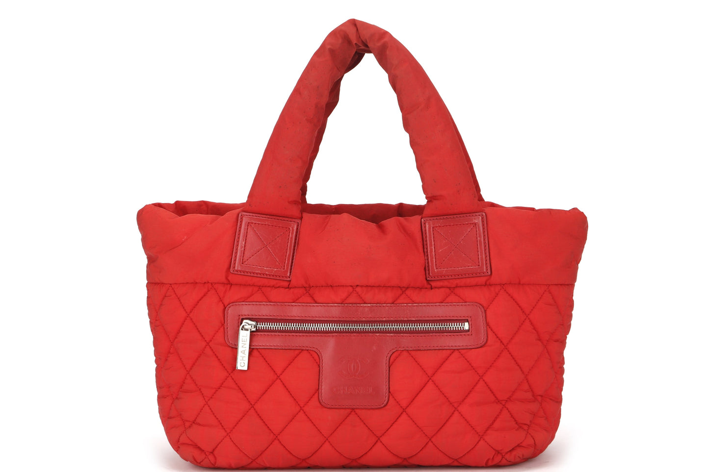 CHANEL COCO COCOON REVERSIBLE BAG (1359xxxx) RED & OLIVER GREEN COLOR NYLON, WITH , NO DUST COVER