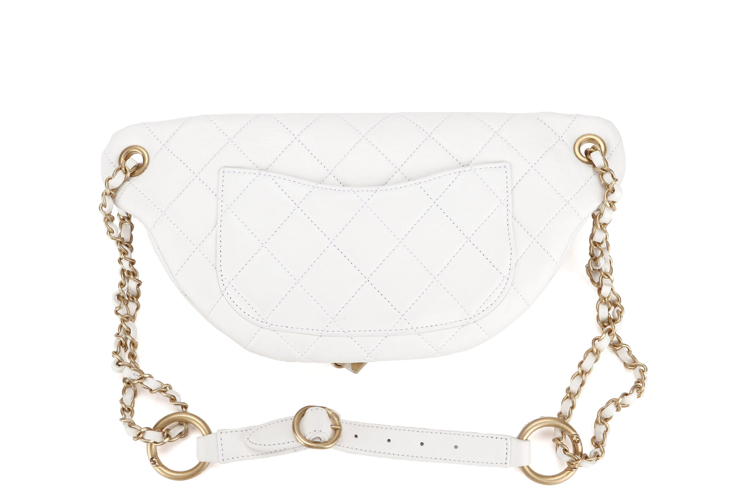 CHANEL ALL ABOUT CHAINS WAIST BAG (2817xxxx) WHITE QUILTED LAMBSKIN WITH GOLD CHAIN, WITH , DUST COVER & BOX
