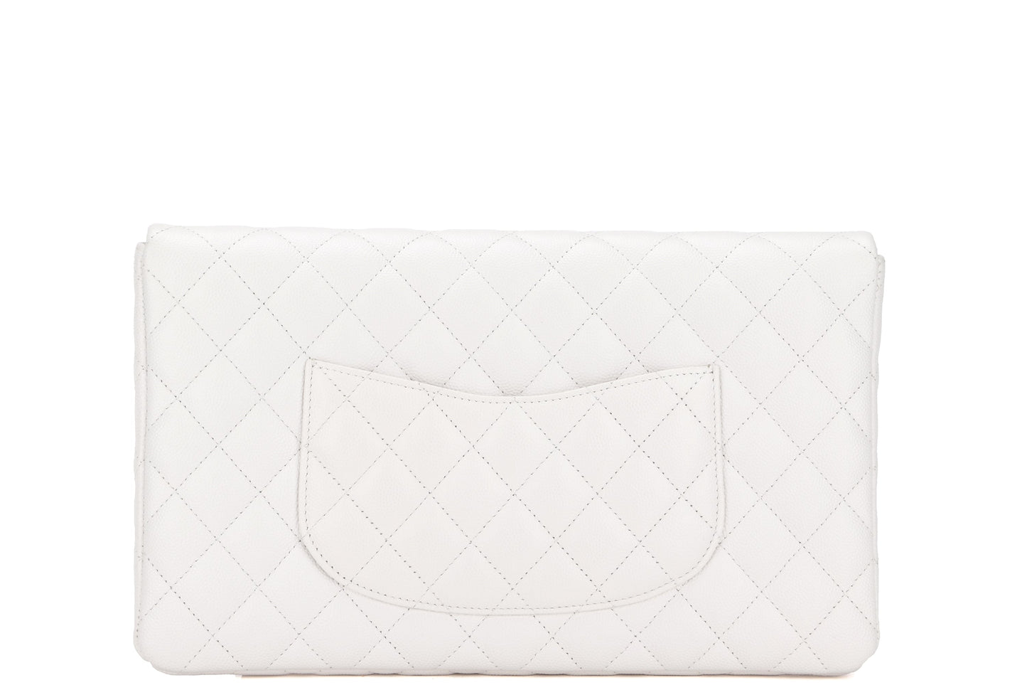 CHANEL FLAP CLUTH (2851xxxx) OFF WHITE QUILTED CAVIAR LEATHER WITH GOLD CHAIN, WITH , DUST COVER & BOX