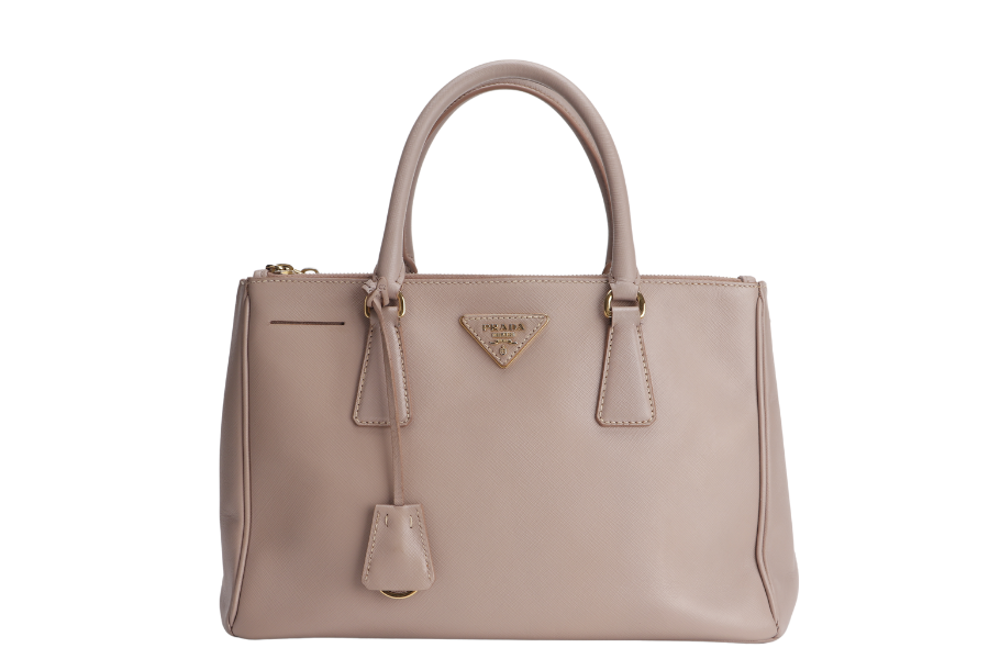 PRADA SMALL GALLERIA 2WAY USE TOTE BAG BEIGE SAFFIANO LEATHER GOLD HARDWARE WITH DUST COVER, NO CARD