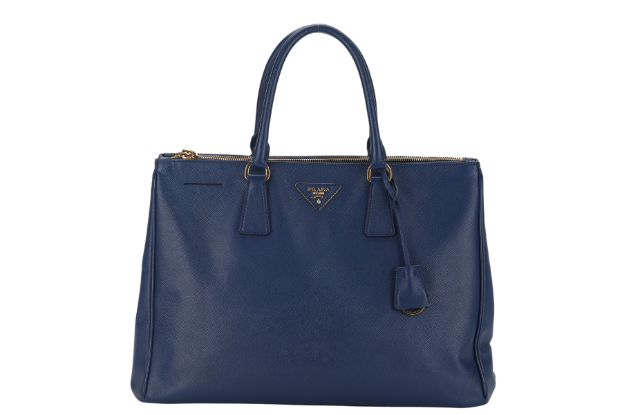 PRADA LARGE GALLERIA DOUBLE ZIP TOTE BLUE SAFFIANO LUX LEATHER GOLD HARDWARE S-N 25 WITH DUST COVER , NO CARD