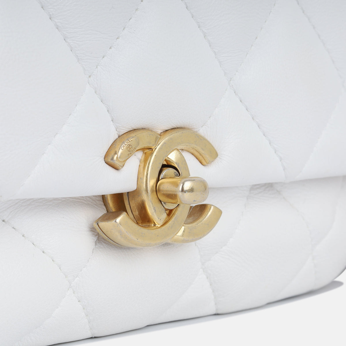 Lacquered Chain Flap Bag - White Lambskin
