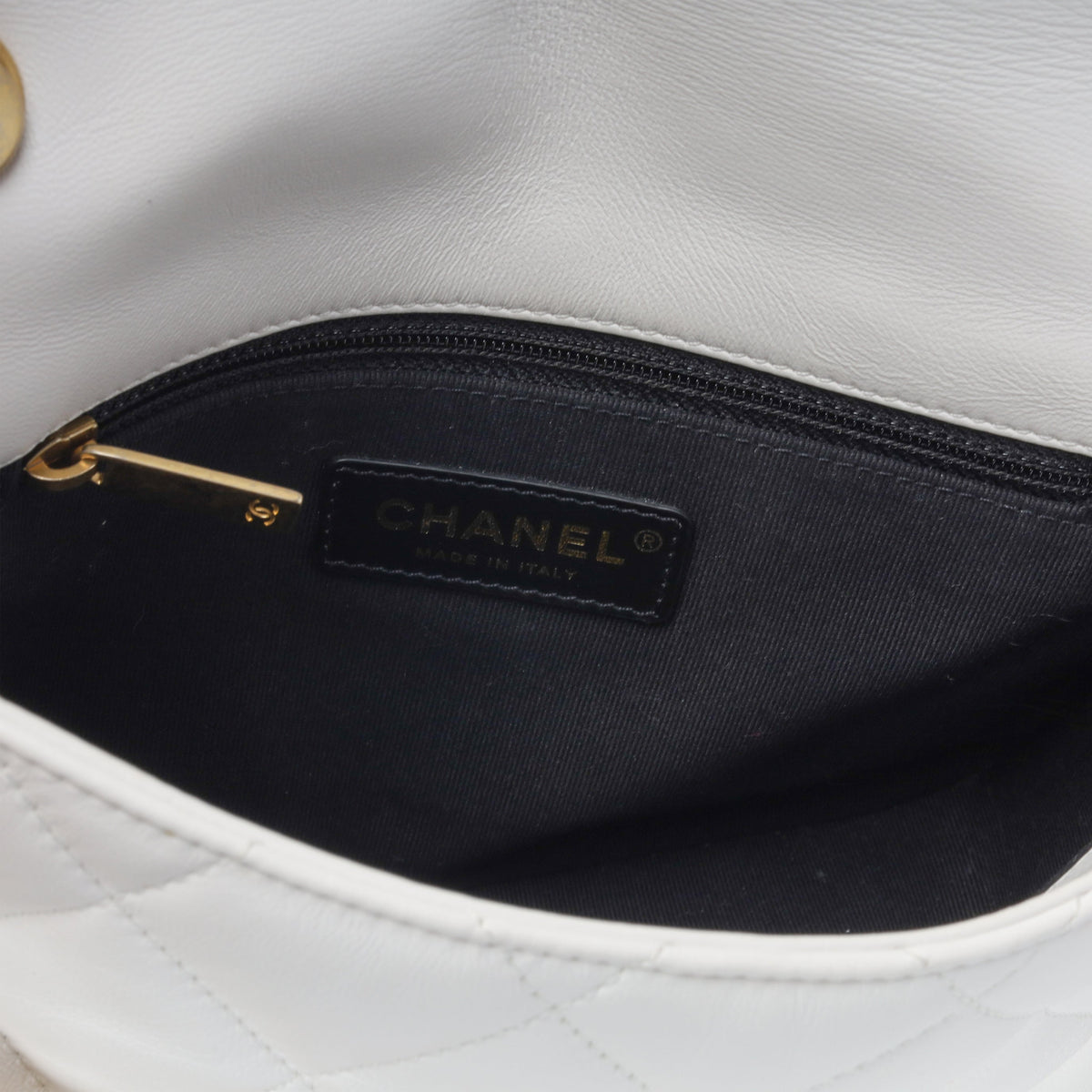 Lacquered Chain Flap Bag - White Lambskin