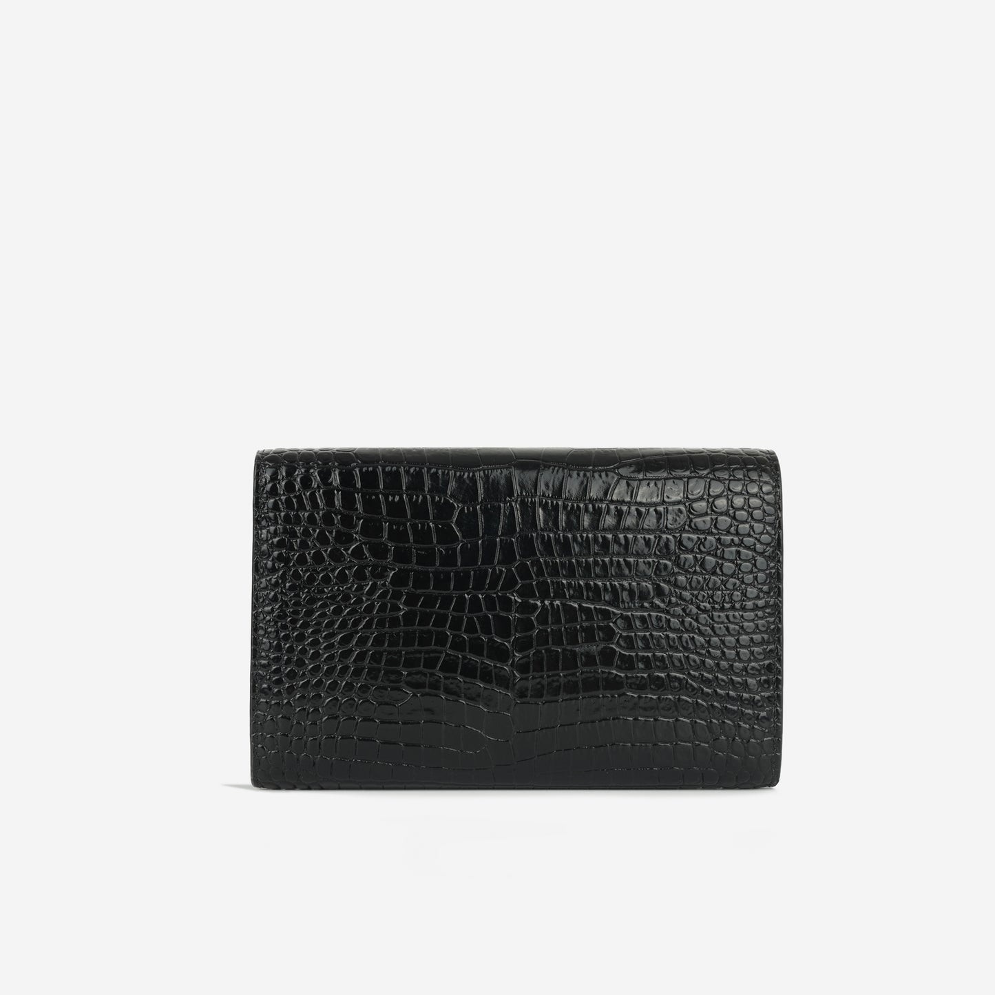Saint Laurent - Cassandre Clutch on Chain - Black Croc Embossed Leather GHW -