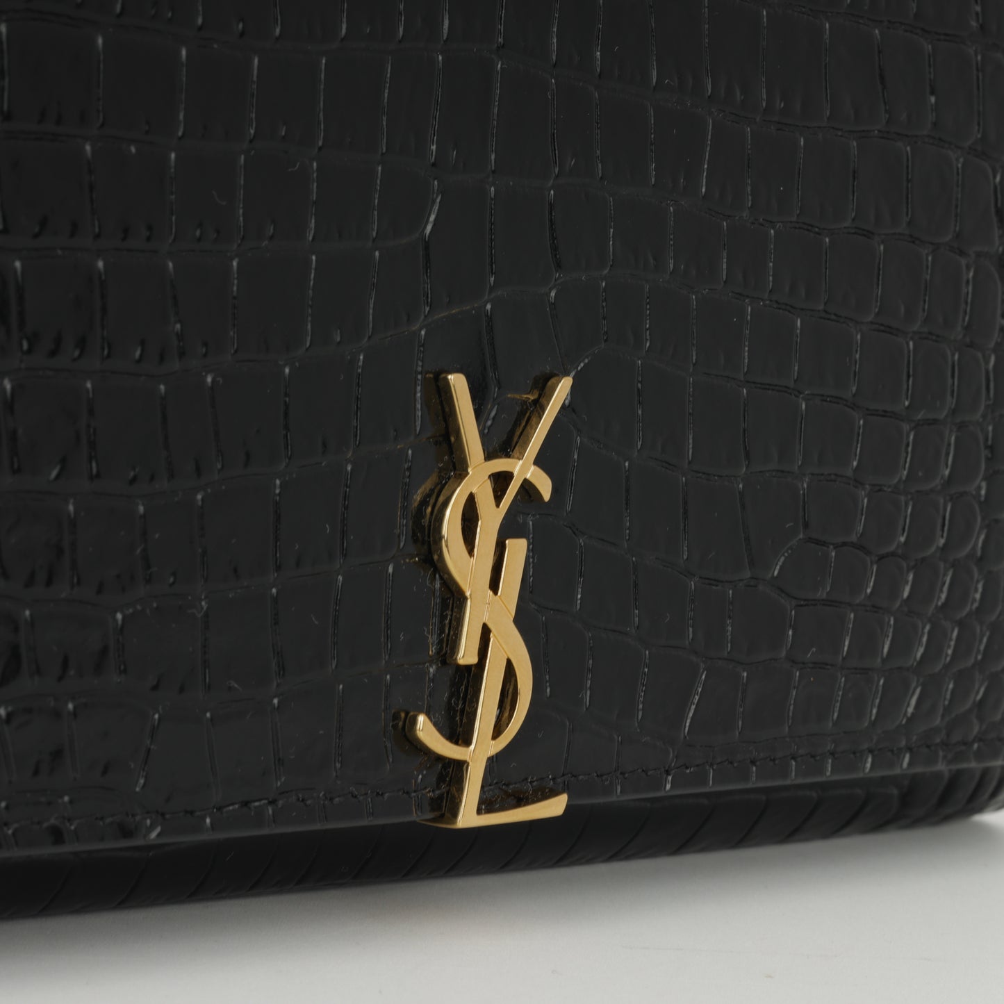 Saint Laurent - Cassandre Clutch on Chain - Black Croc Embossed Leather GHW -