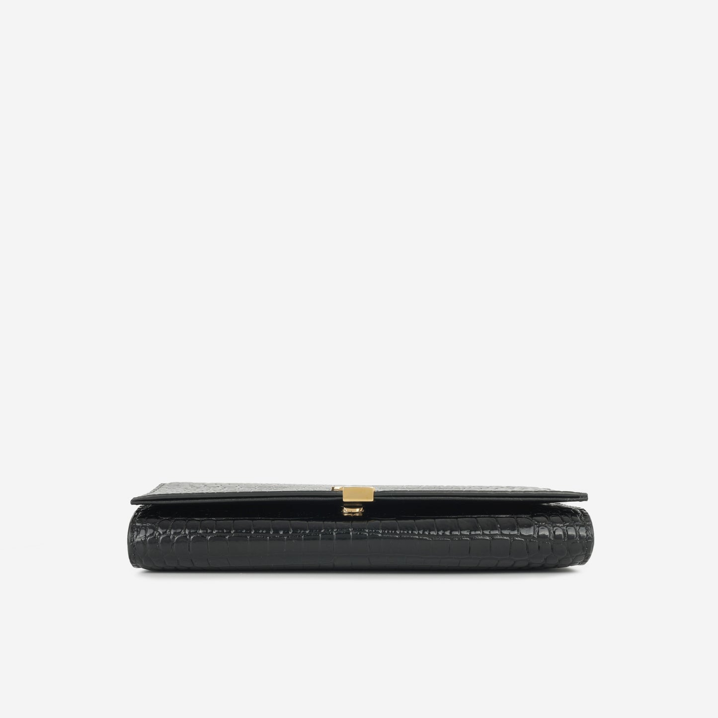 Saint Laurent - Cassandre Clutch on Chain - Black Croc Embossed Leather GHW -