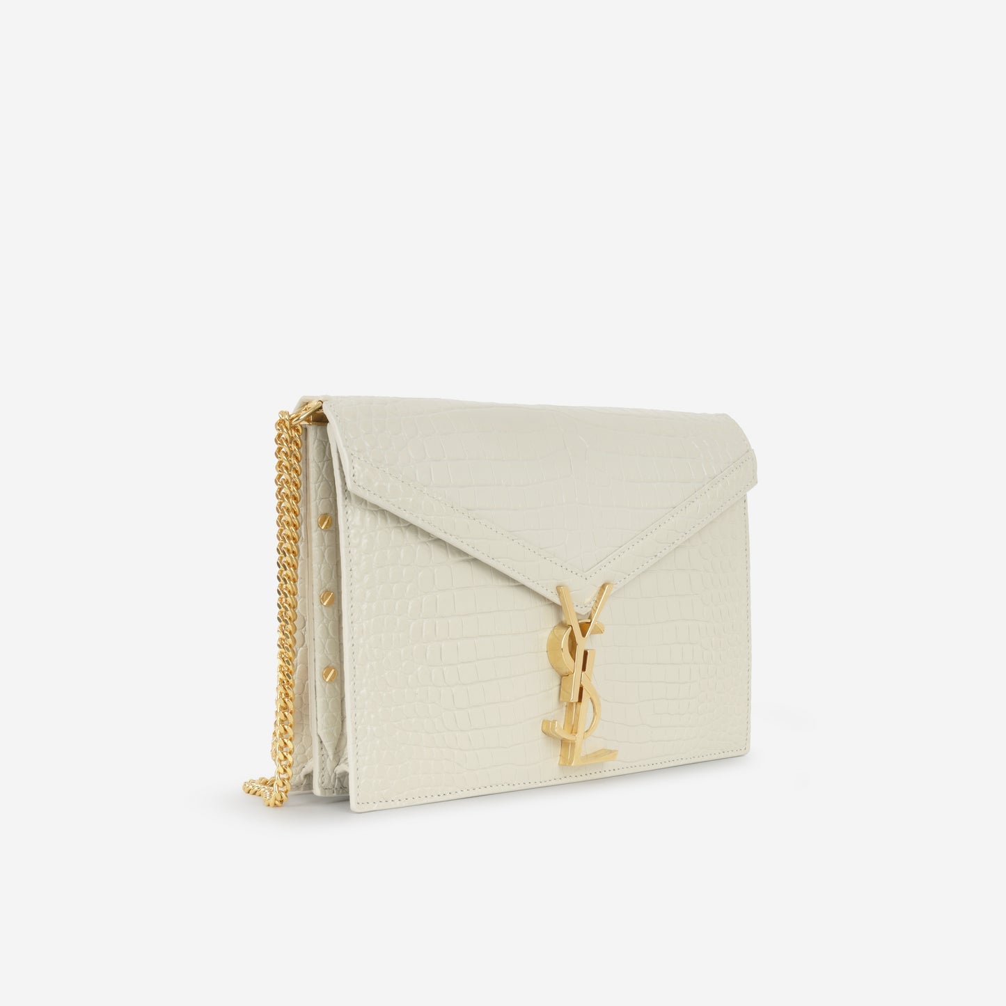 Saint Laurent - Cassandra Medium Chain Bag - Off White Crocodile Embossed GHW -