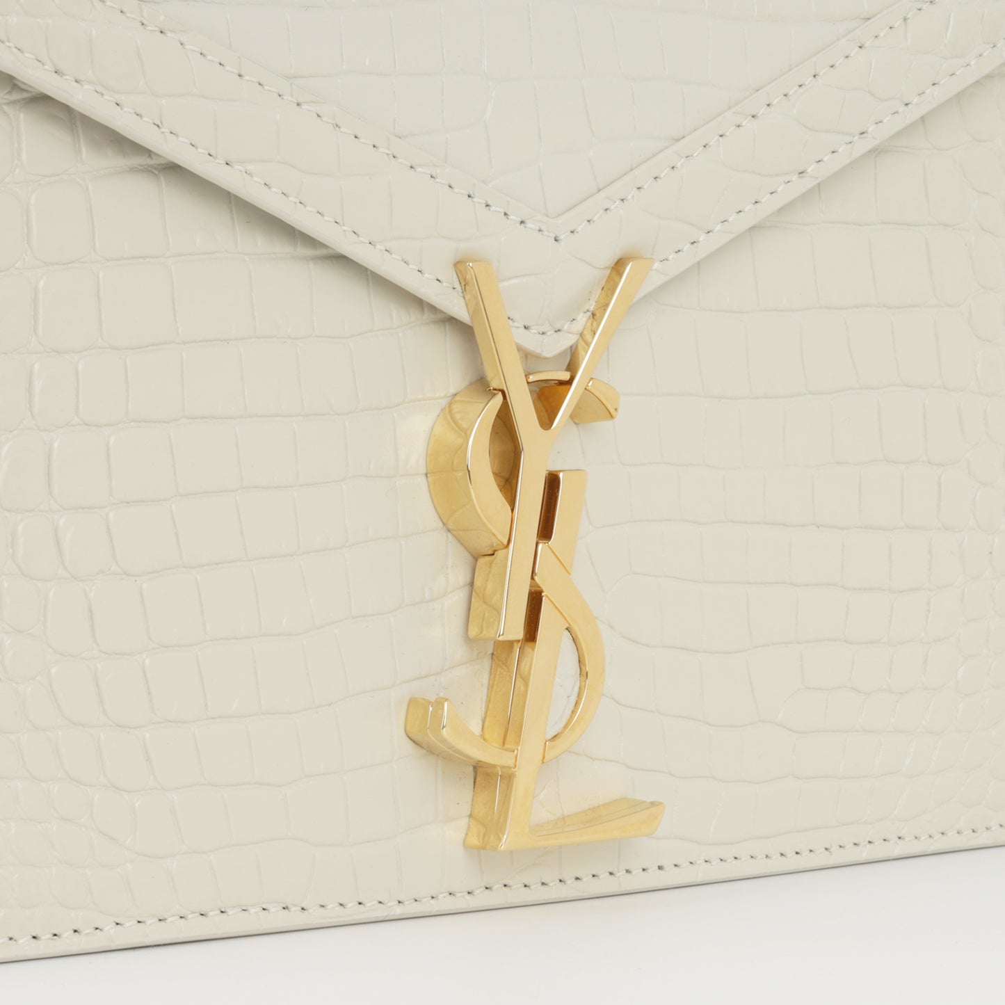 Saint Laurent - Cassandra Medium Chain Bag - Off White Crocodile Embossed GHW -