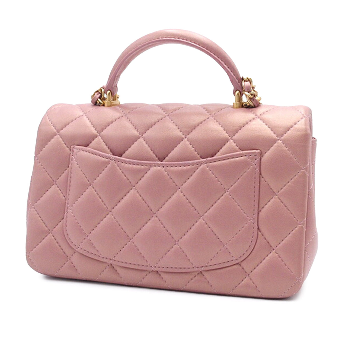 Pink Chanel Mini Rectangular Iridescent Lambskin Top Handle Flap Satchel