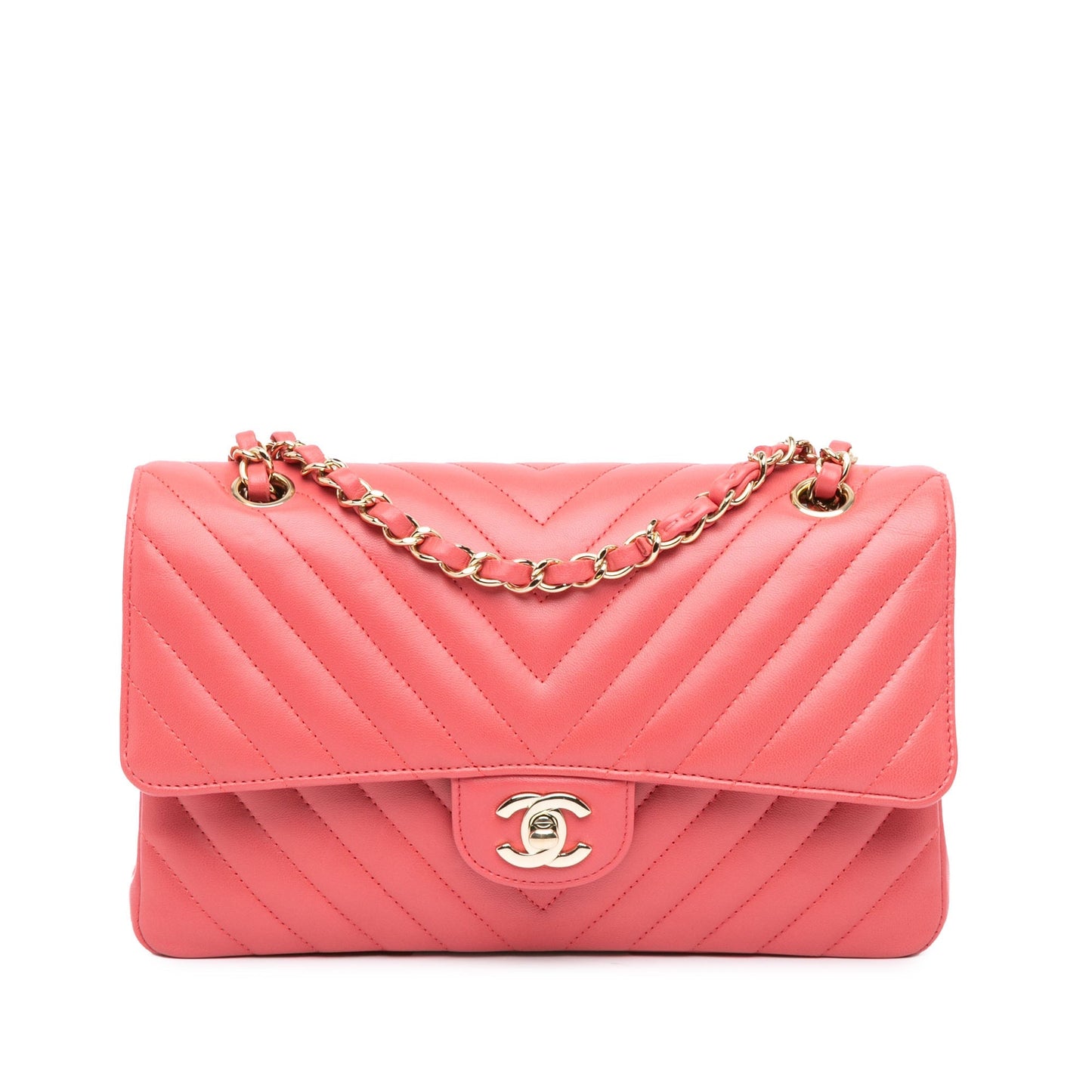 Pink Chanel Medium Classic Chevron Lambskin Double Flap Shoulder Bag