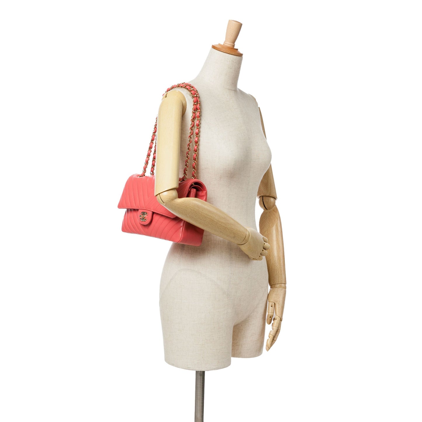 Pink Chanel Medium Classic Chevron Lambskin Double Flap Shoulder Bag