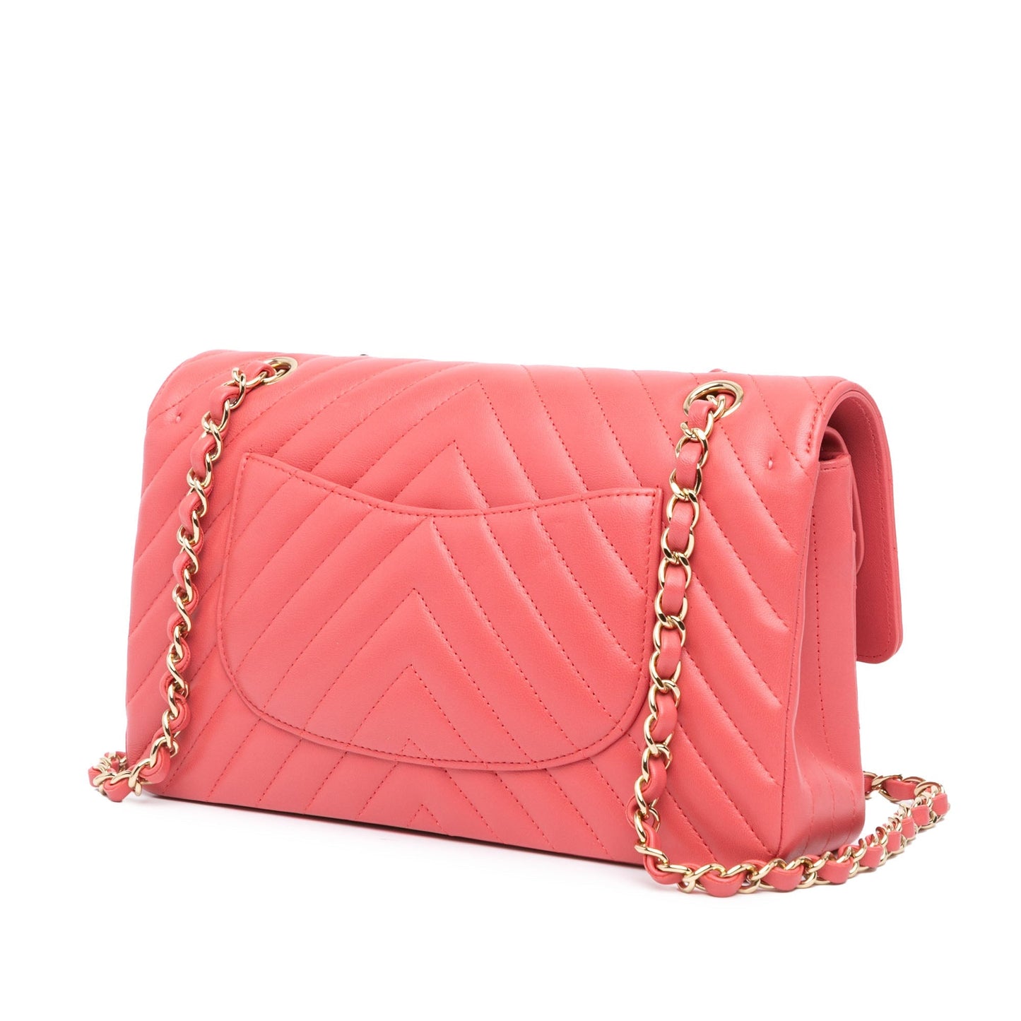 Pink Chanel Medium Classic Chevron Lambskin Double Flap Shoulder Bag