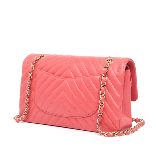 Pink Chanel Medium Classic Chevron Lambskin Double Flap Shoulder Bag