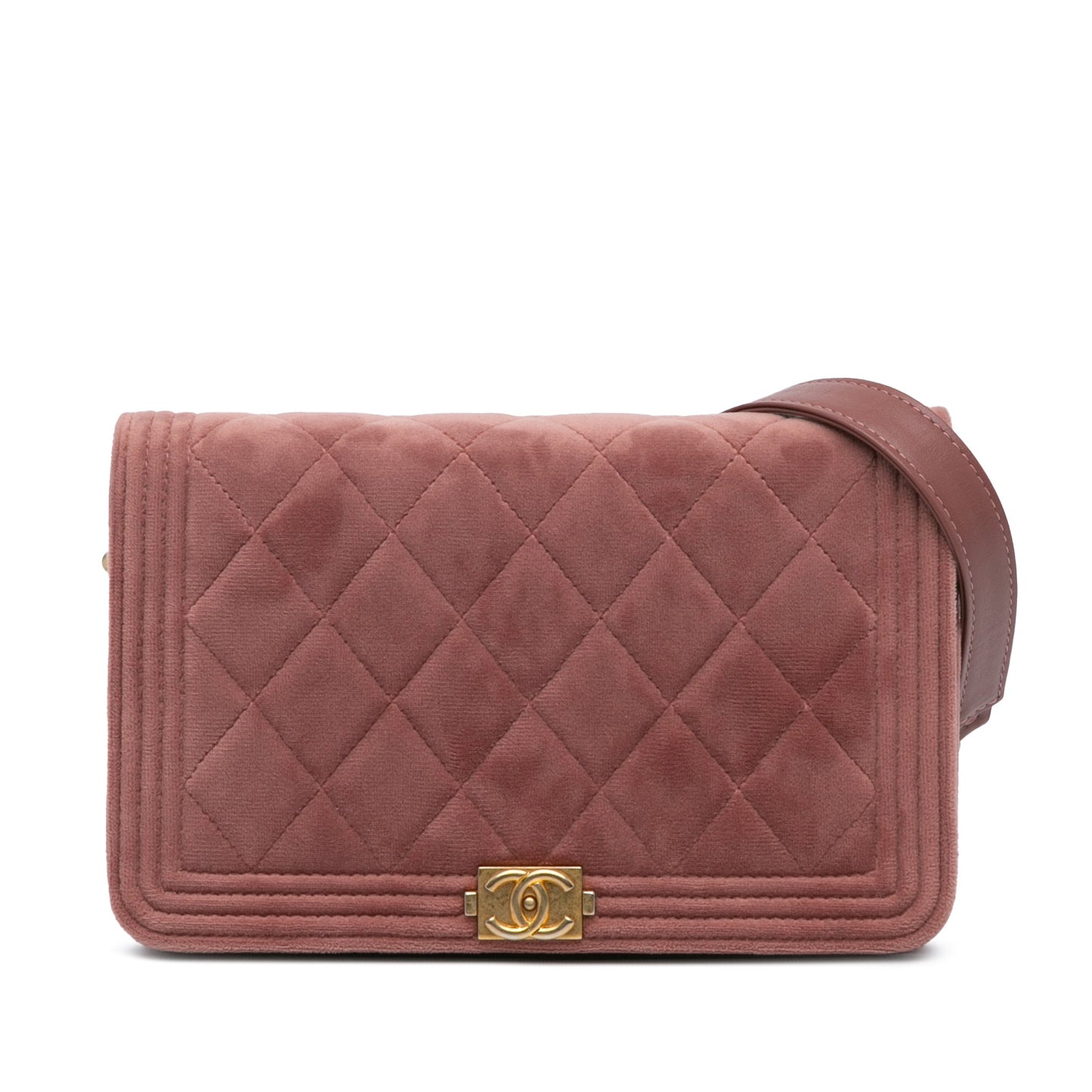 Pink Chanel Velvet Boy Wallet On Chain Crossbody Bag