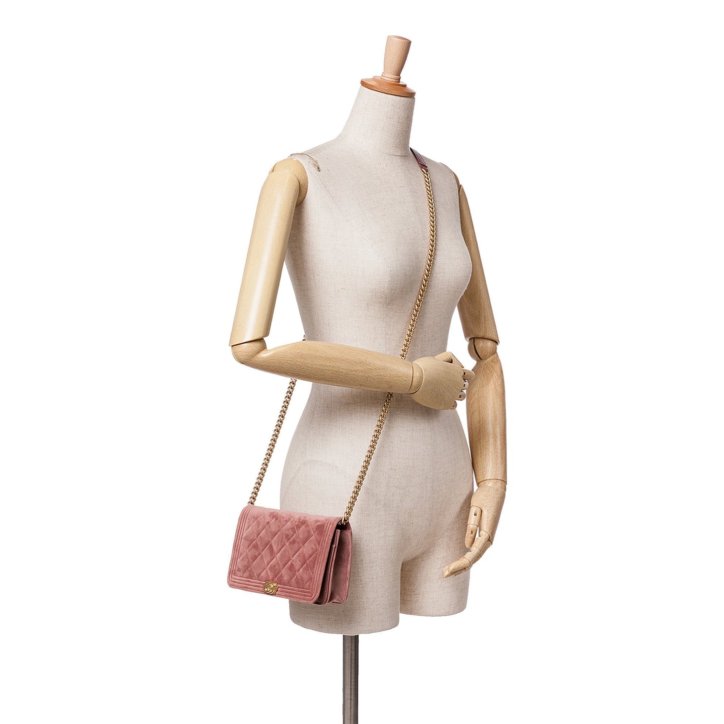 Pink Chanel Velvet Boy Wallet On Chain Crossbody Bag
