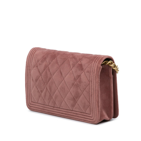 Pink Chanel Velvet Boy Wallet On Chain Crossbody Bag