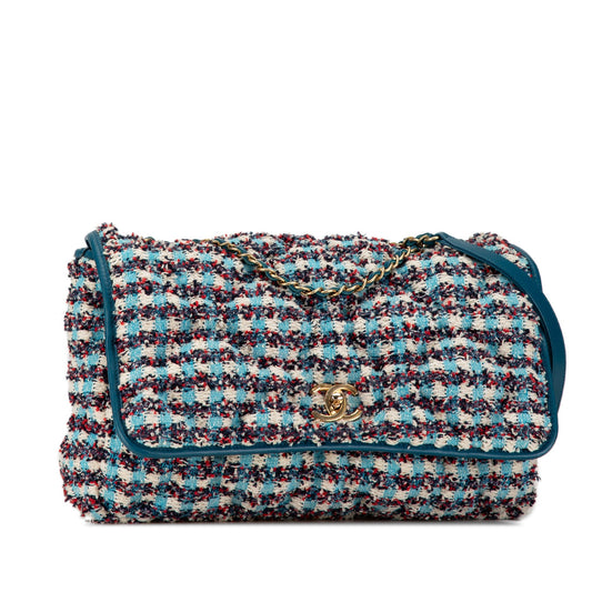 Blue Chanel Maxi Tweed Chesterfield Single Flap Crossbody Bag