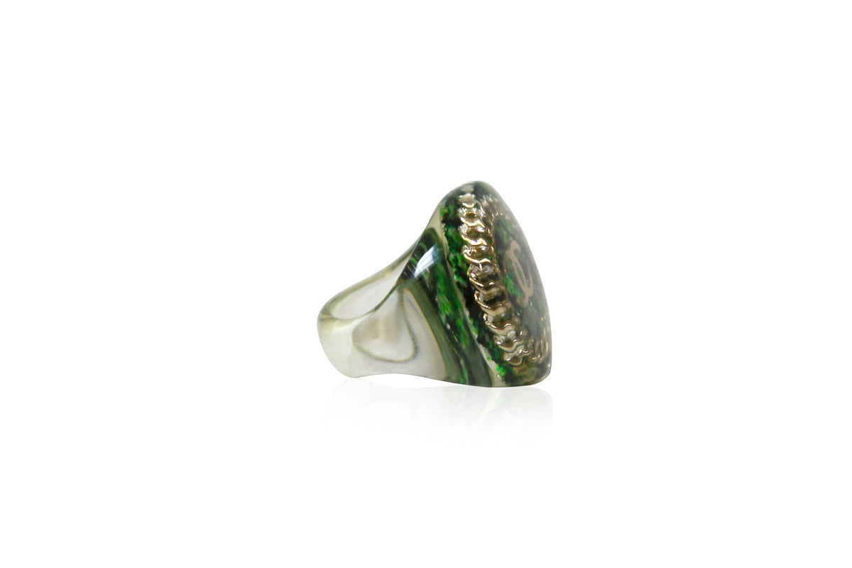 Top Quality Chanel Green Tweed Ring