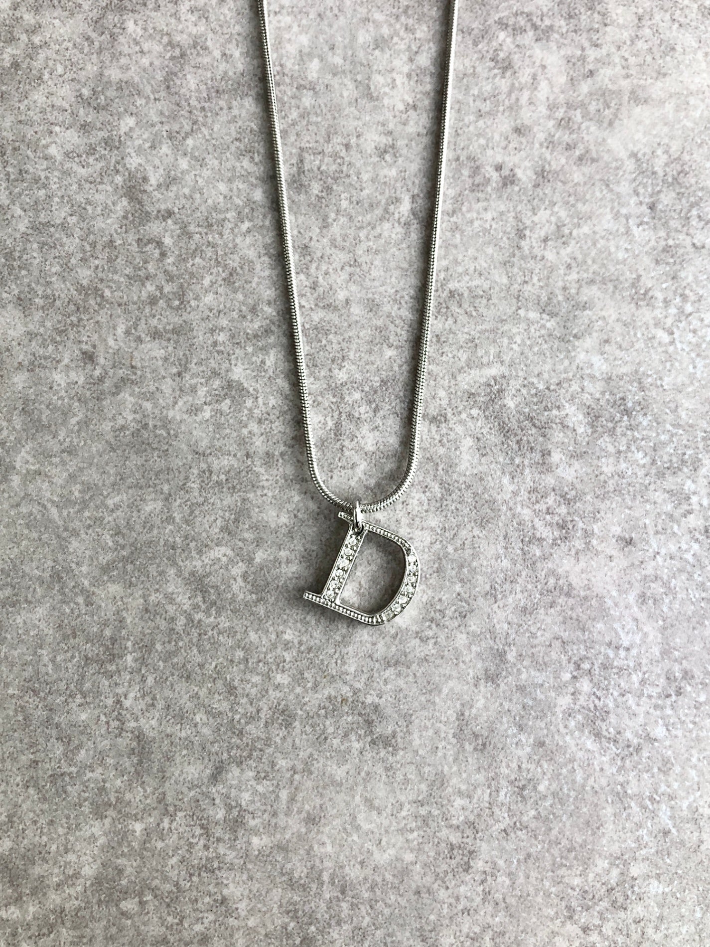 Christian Dior Logo Stone Necklace Silver Vintage y5kgpi