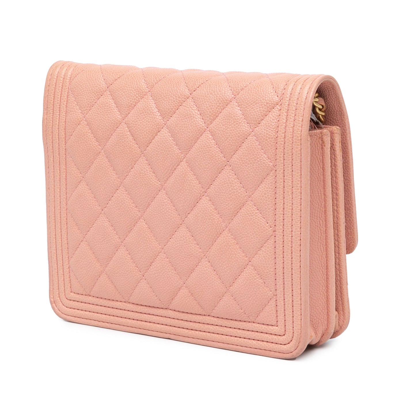 Pink Chanel Quilted Caviar Square Boy Wallet On Chain Crossbody Bag