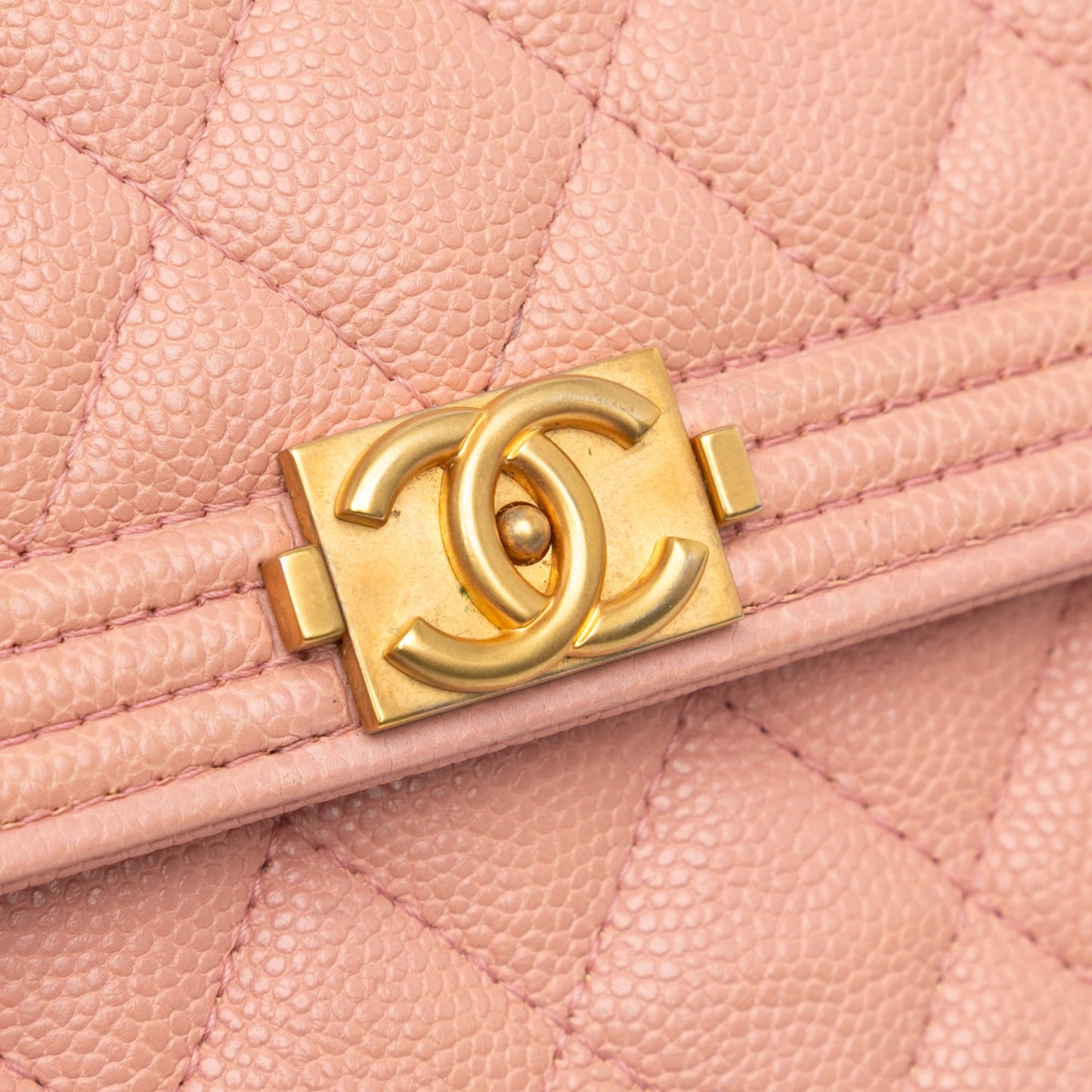 Pink Chanel Quilted Caviar Square Boy Wallet On Chain Crossbody Bag