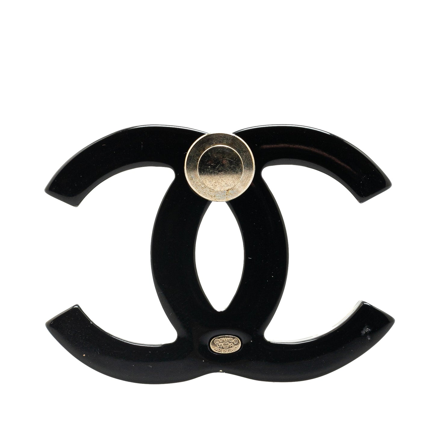 Black Chanel CC Resin Faux Pearl Charms Brooch