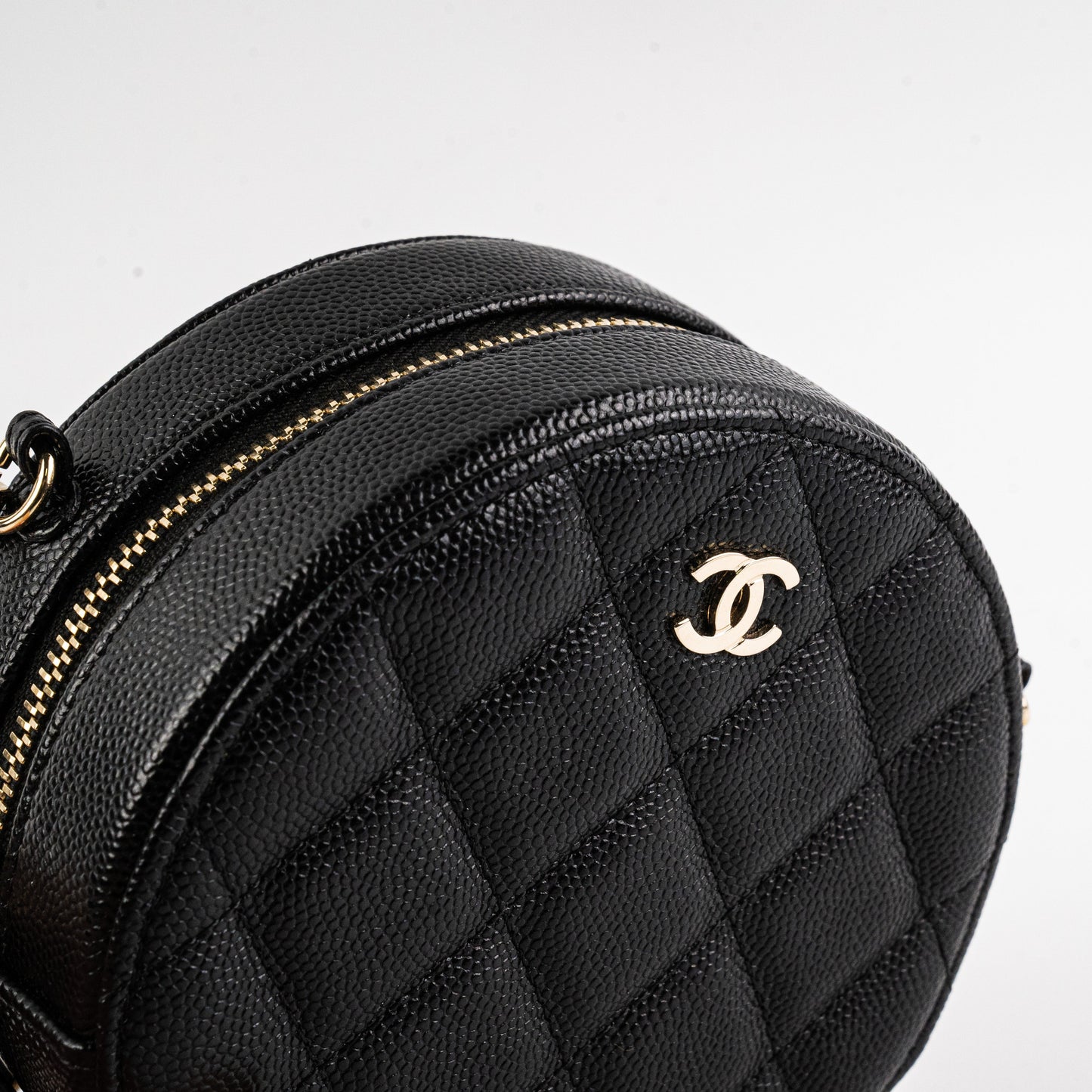 Chanel Mini Round Caviar Crossbody Bag Black