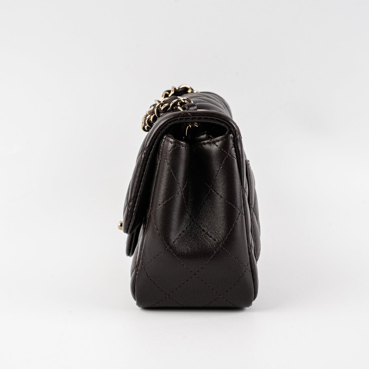 Chanel Square Mini Lambskin Dark Brown Crossbody Bag - Microchipped