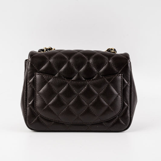 Chanel Square Mini Lambskin Dark Brown Crossbody Bag - Microchipped