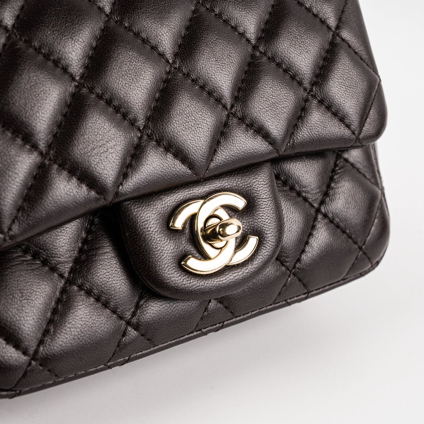 Chanel Square Mini Lambskin Dark Brown Crossbody Bag - Microchipped