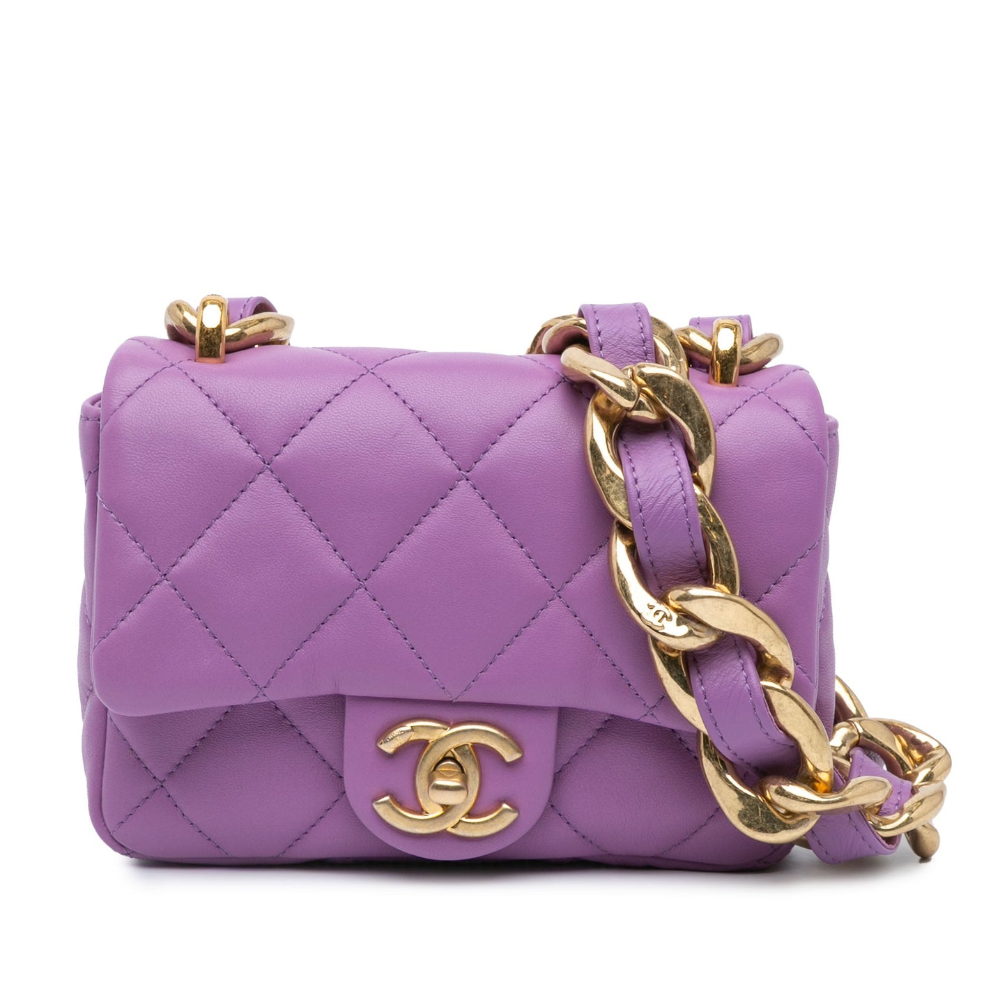 Purple Chanel Mini Quilted Lambskin Funky Town Flap Shoulder Bag