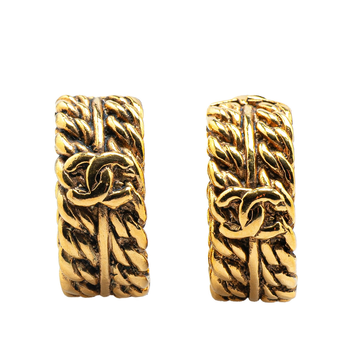 Gold Chanel Gold Plated CC Chain Clip On Earrings