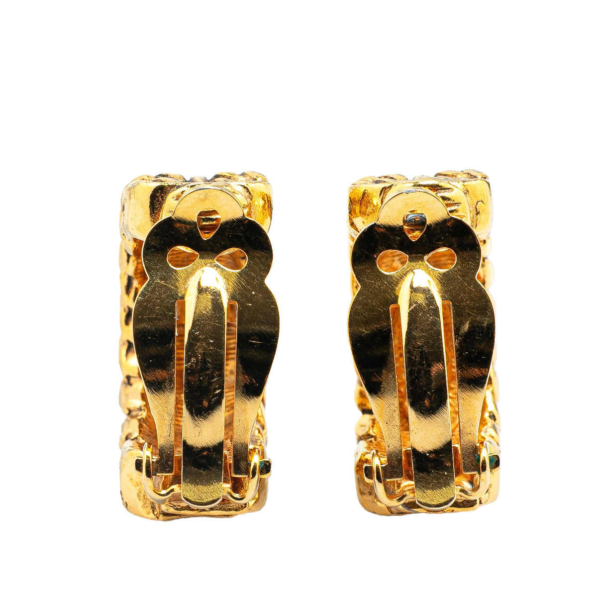 Gold Chanel Gold Plated CC Chain Clip On Earrings