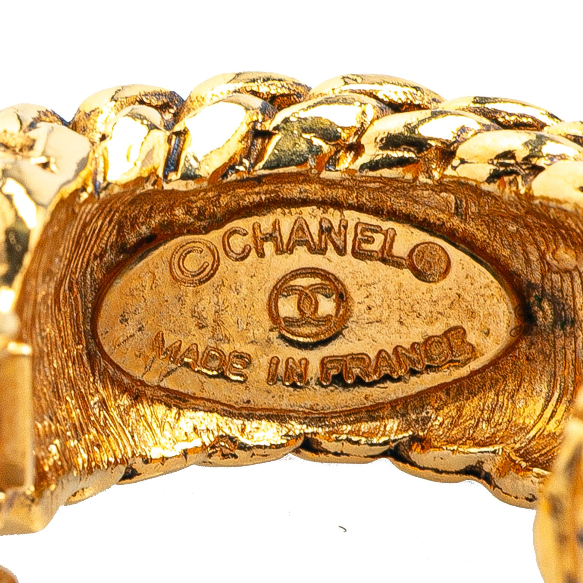 Gold Chanel Gold Plated CC Chain Clip On Earrings