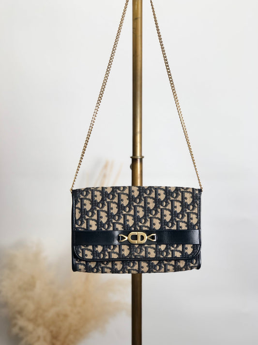 Christian Dior Trotter Chain Shoulder bag Navy Vintage r754bh