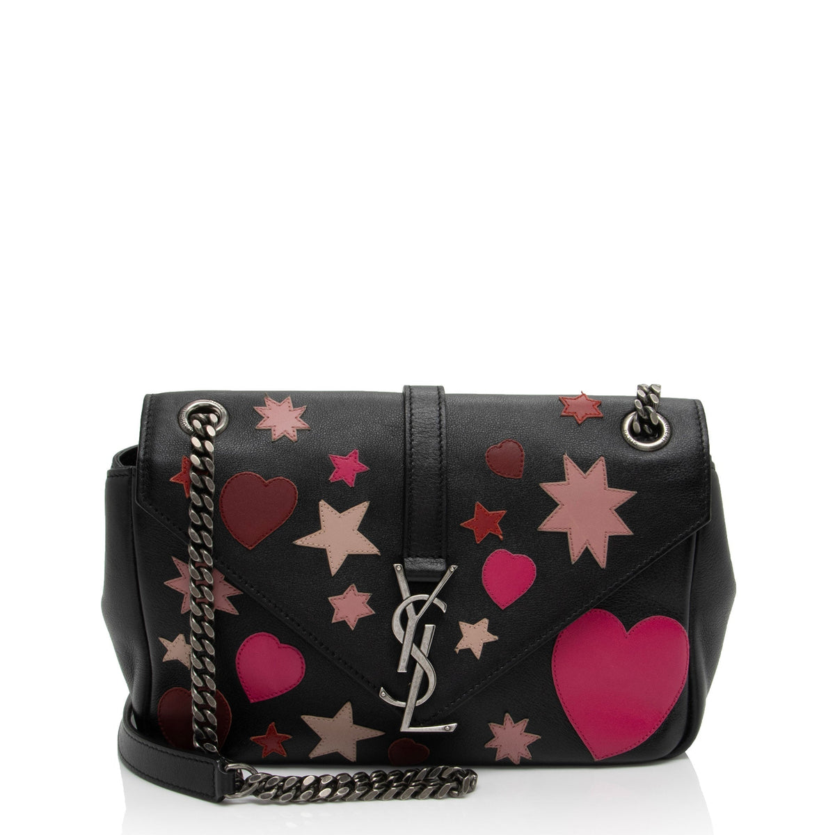 Saint Laurent Calfskin Heart Patchwork Monogram Chain Wallet jEB9si