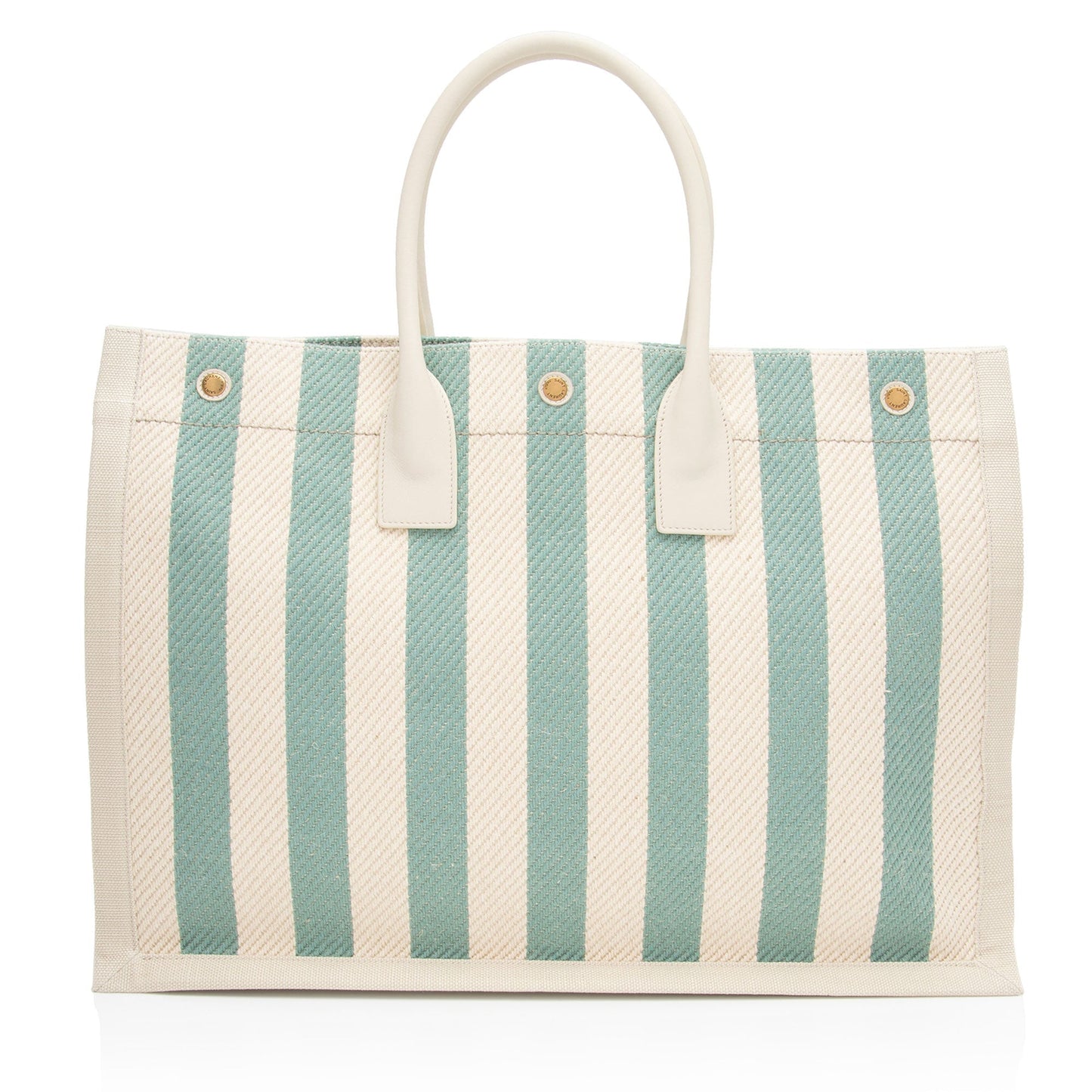 Saint Laurent Canvas Calfskin Striped Rive Gauche Large Tote umfpDe