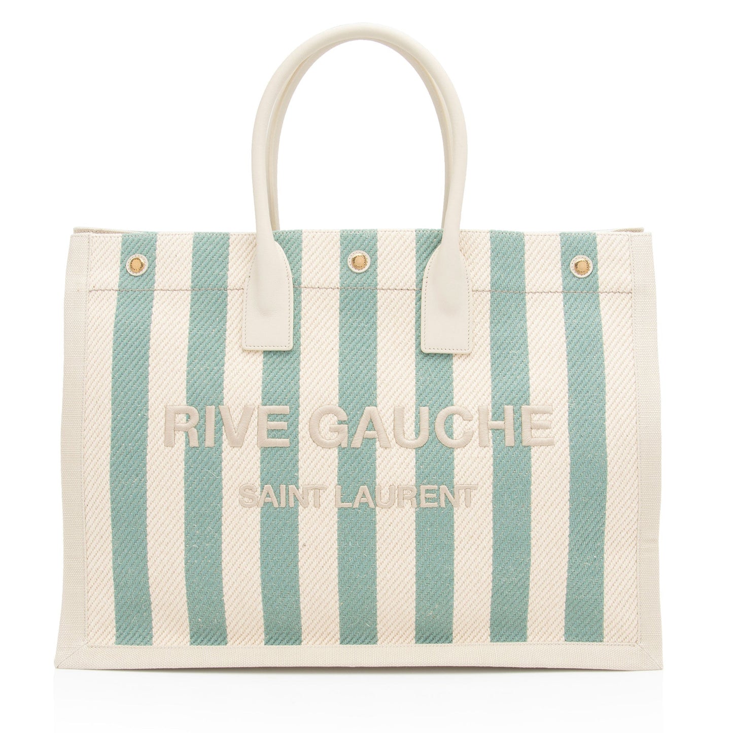 Saint Laurent Canvas Calfskin Striped Rive Gauche Large Tote umfpDe