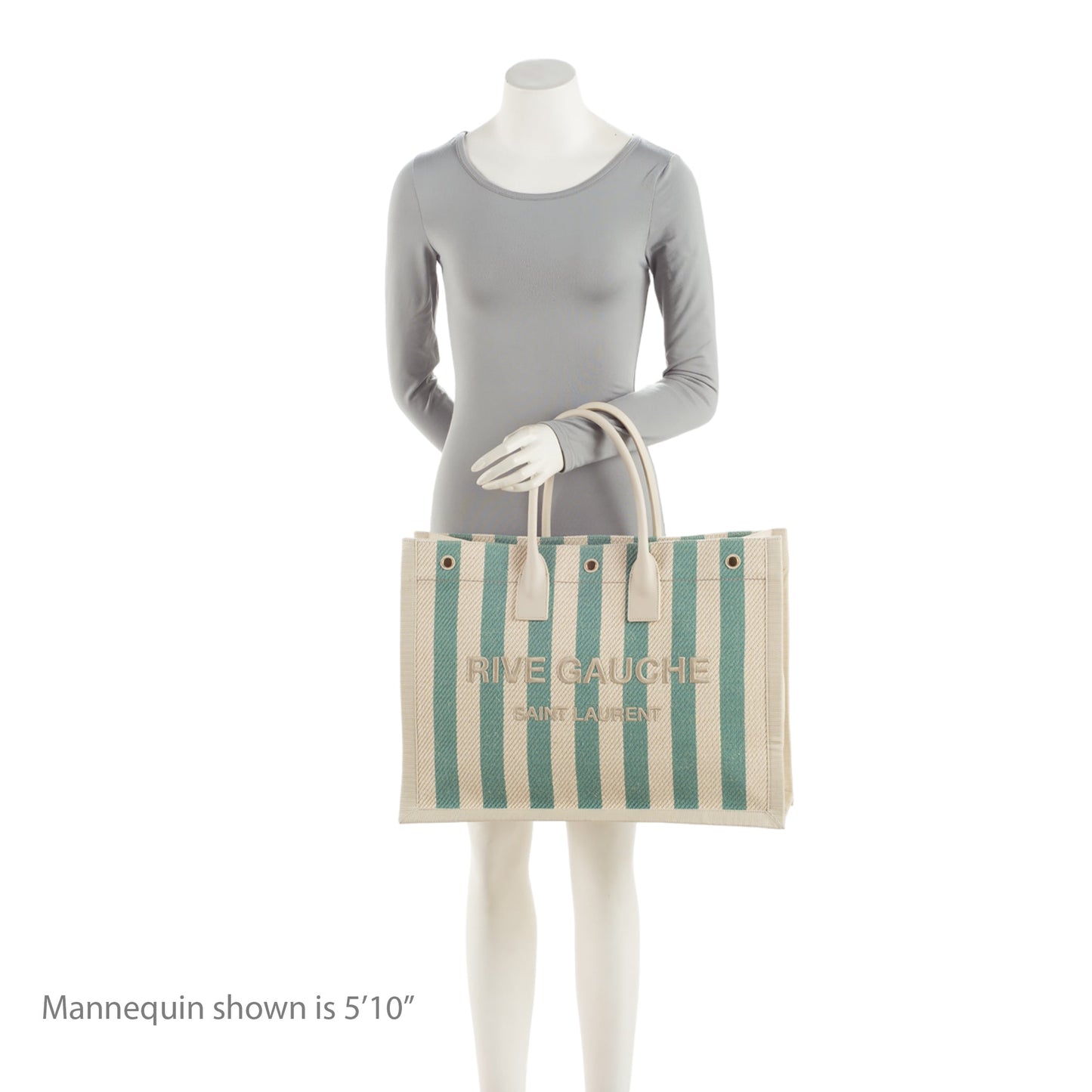 Saint Laurent Canvas Calfskin Striped Rive Gauche Large Tote umfpDe