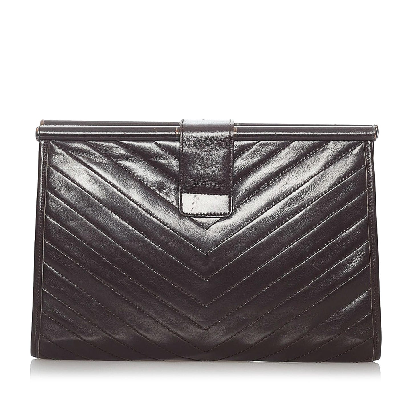Saint Laurent Chevron Leather Clutch Bag (SHG-29906