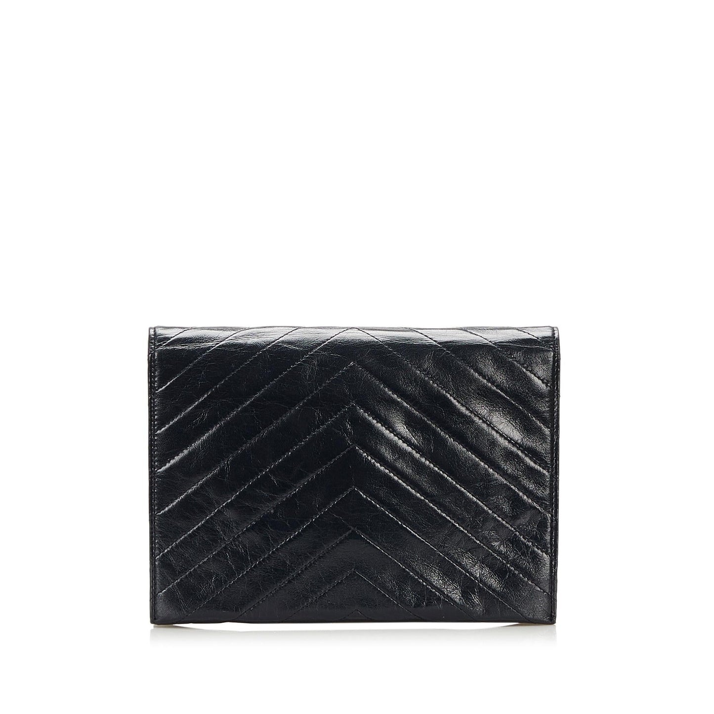 Saint Laurent Chevron Leather Clutch (SHG-35742