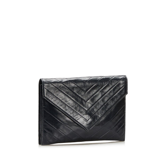Saint Laurent Chevron Leather Clutch (SHG-35742