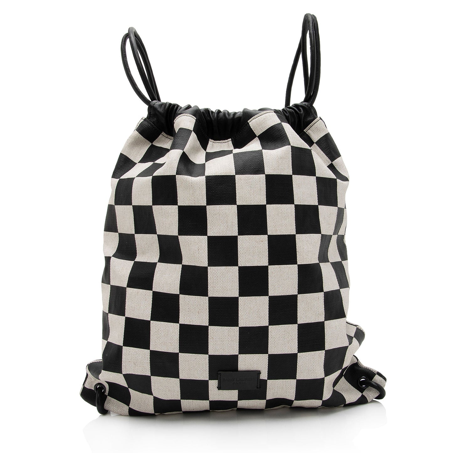 Saint Laurent Coated Canvas Checkered Teddy Drawstring Backpack kt7eWZ