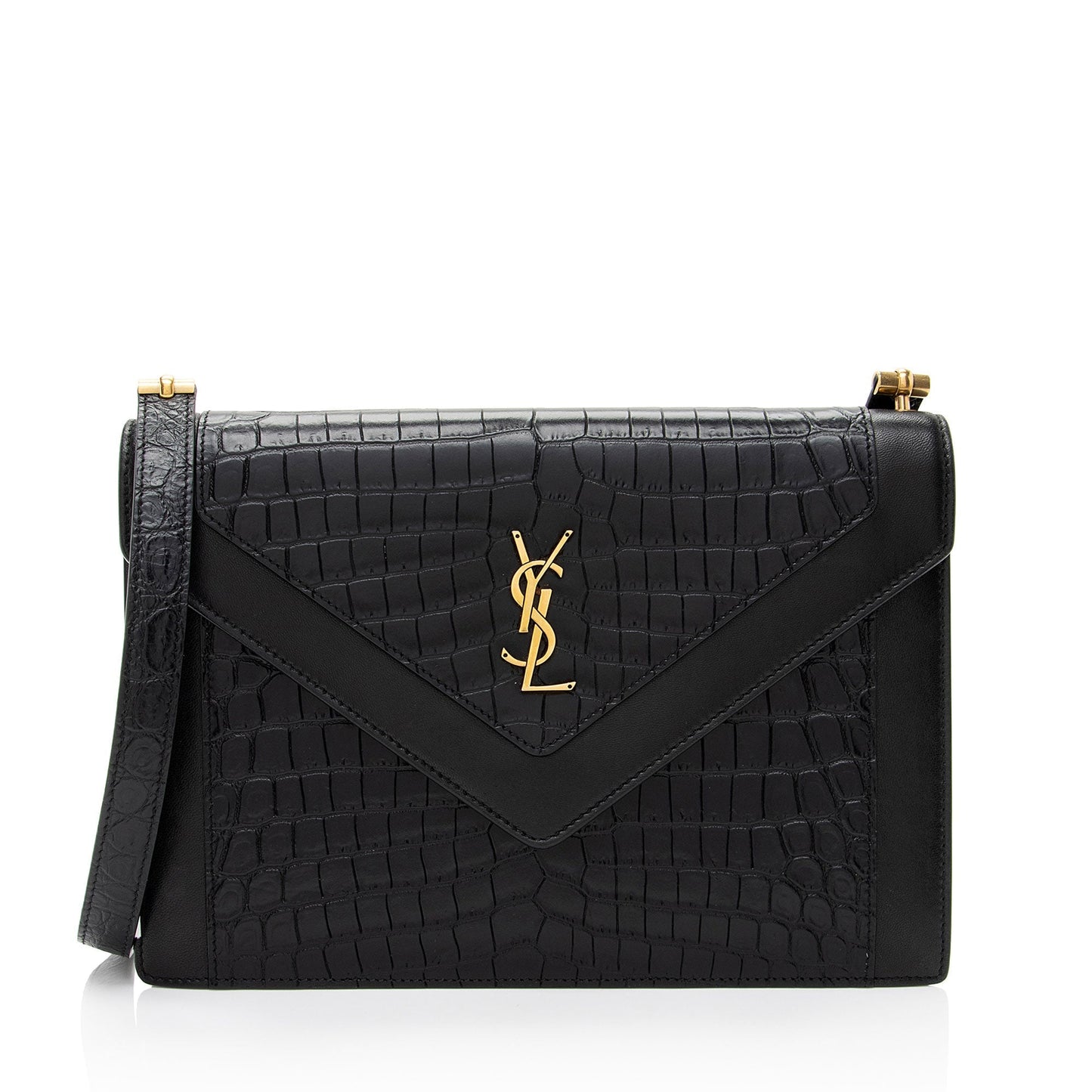 Saint Laurent Croc Embossed Calfskin Monogram Gaby Shoulder Bag EAdNMt
